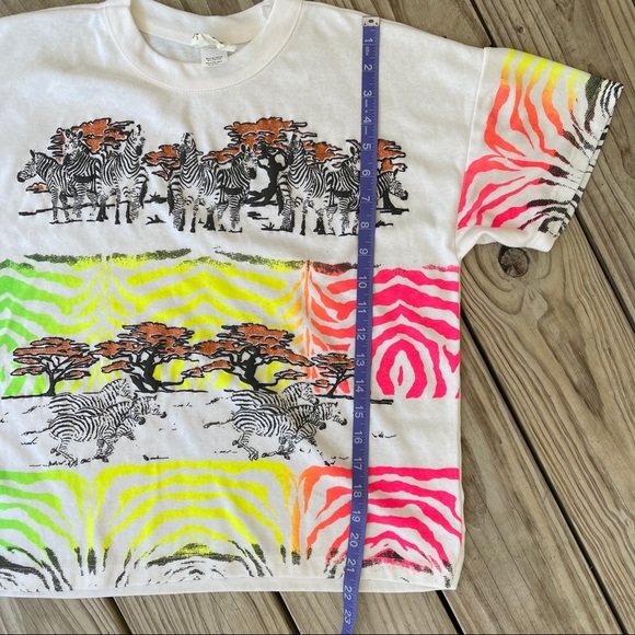 Vintage neon animal print zebra glitter tee M 80s - Picture 8 of 8